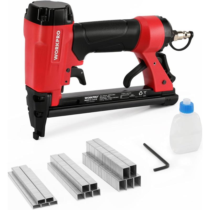 WORKPRO 8016 Pneumatic Staple Gun, 21 Gauge Upholstery Stapler with ...