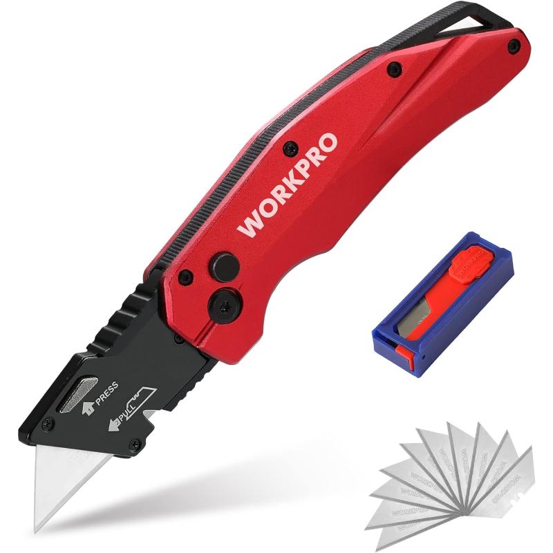 WORKPRO Folding Utility Knife, Heavy Duty Metal, Quick Open Axis Lock ...