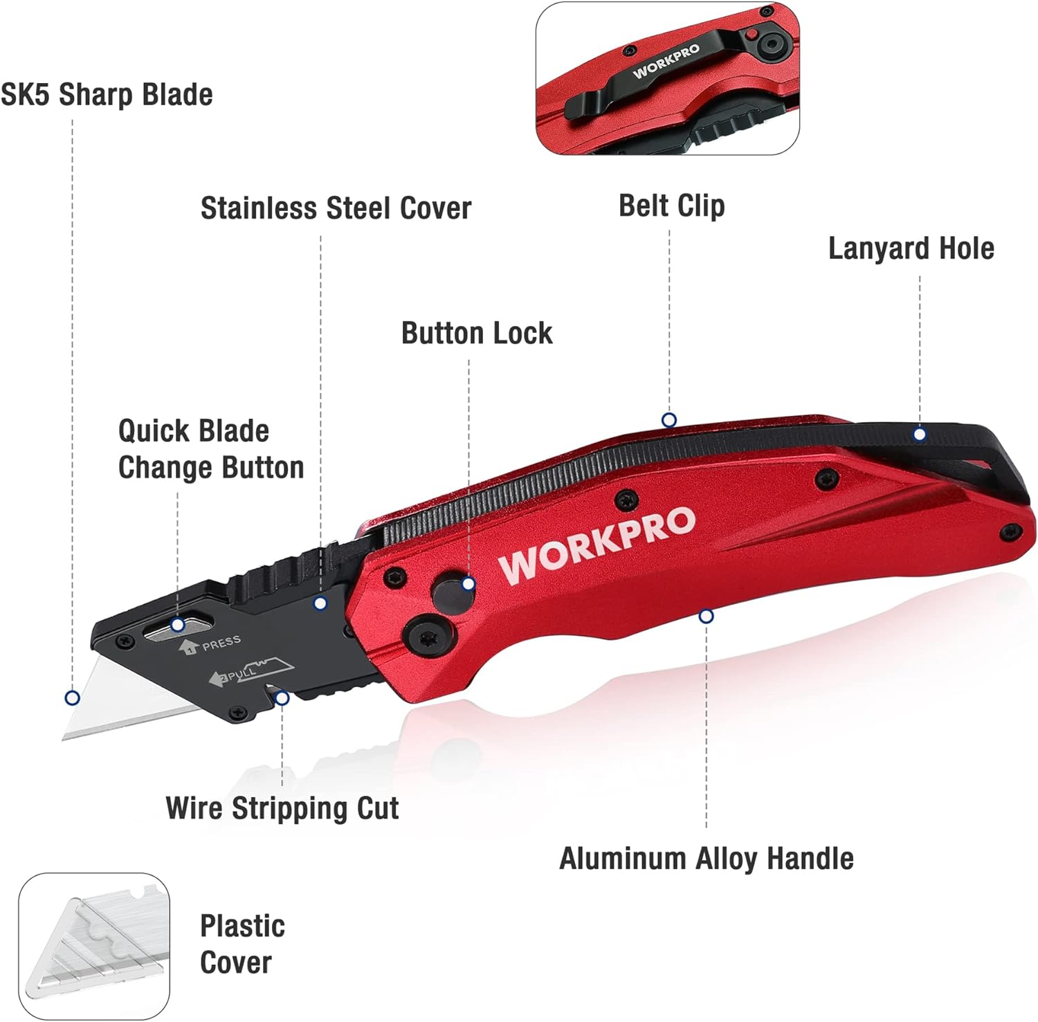 WORKPRO Folding Utility Knife, Heavy Duty Metal, Quick Open Axis Lock ...